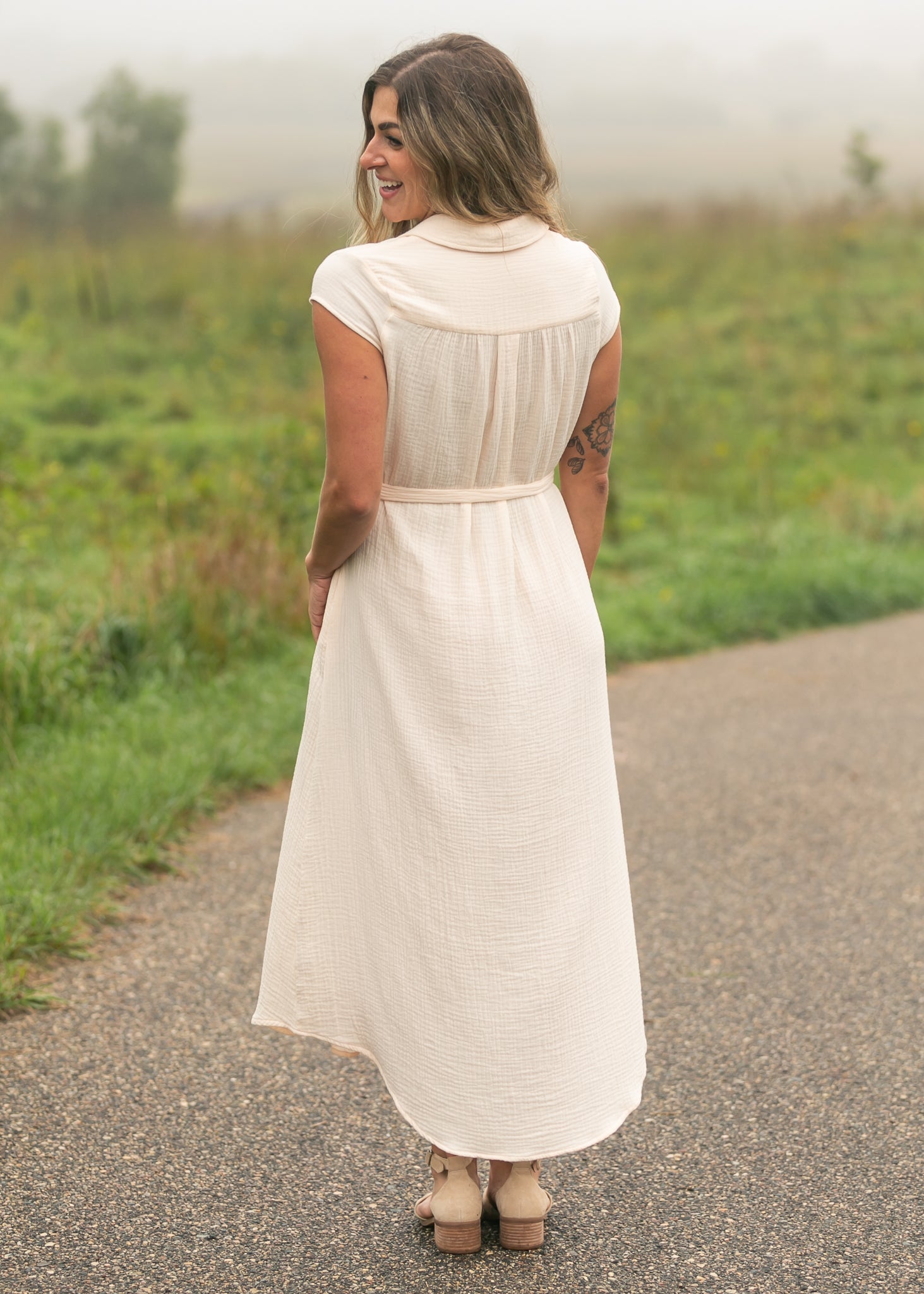 Willow Blush Pink Cotton Gauze Midi Dress - Che Cose Belle