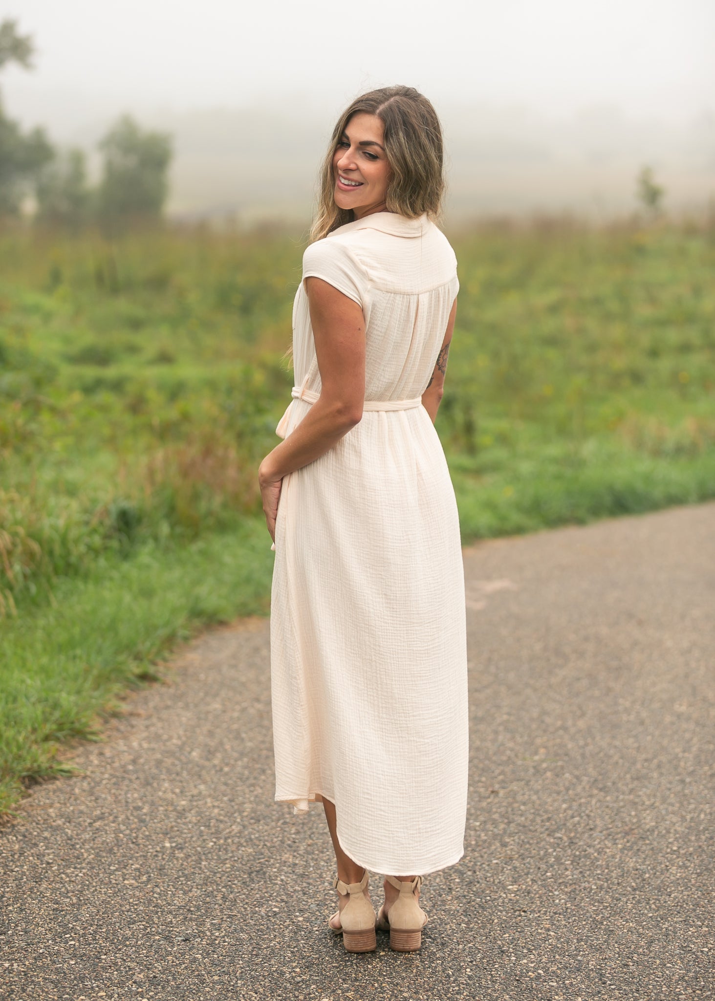 Willow Blush Pink Cotton Gauze Midi Dress - Che Cose Belle