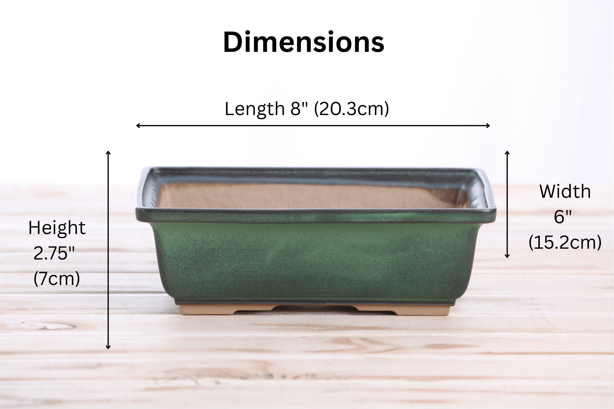 Willow Bonsai Ceramics Rectangle Bonsai Pot 8 Inch – Lower‑Profile Rectangular Ceramic Bonsai & Succulent Planter with Accentuated Rim, High‑Fired Frost‑Proof Stoneware, Handmade in USA (Avocado) - Che Cose Belle