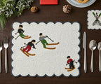 Winter Skier Christmas placemats Set – Snowy Mountain Dining Table Decor – Winter Wonderland Table Setting - Che Cose Belle