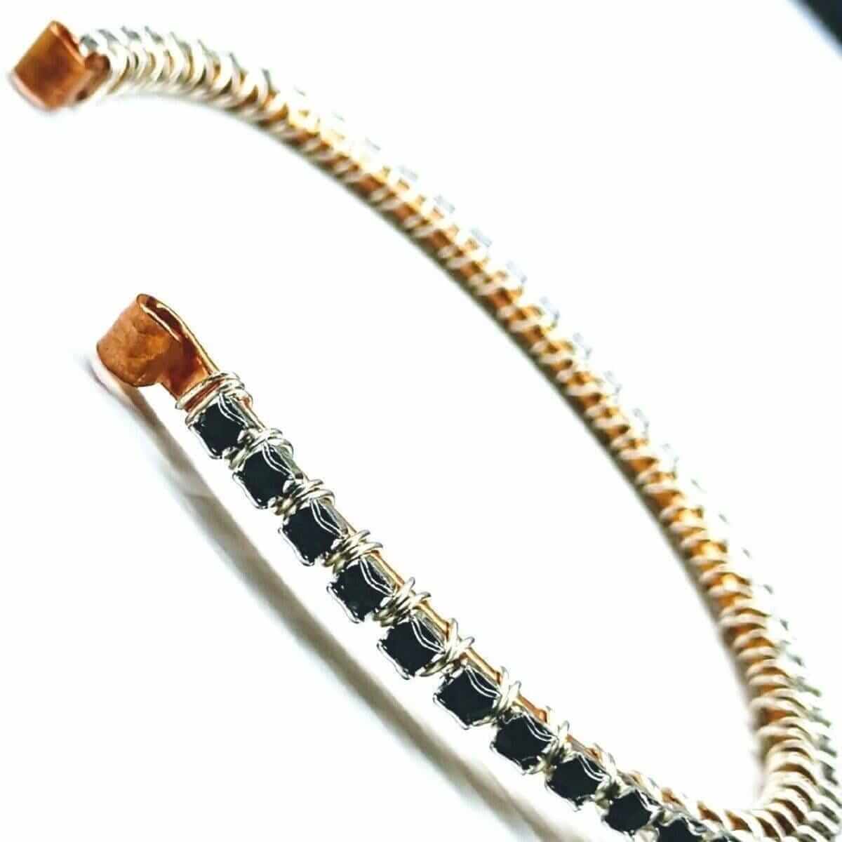 Wire Wrapped Copper Silver Black Crystal Rhinestone Bangle - Che Cose Belle