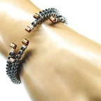 Wire Wrapped Copper Silver Black Crystal Rhinestone Bangle - Che Cose Belle