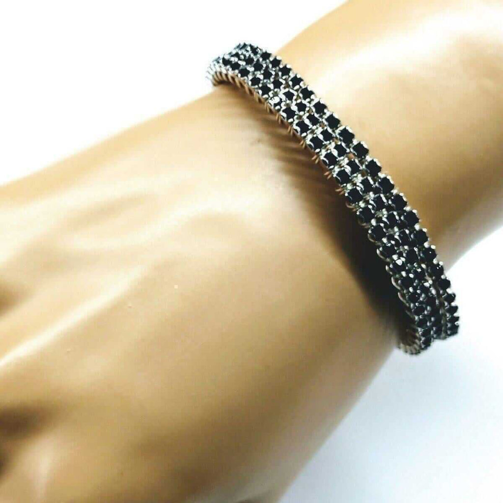 Wire Wrapped Copper Silver Black Crystal Rhinestone Bangle - Che Cose Belle
