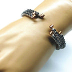Wire Wrapped Copper Silver Black Crystal Rhinestone Bangle - Che Cose Belle