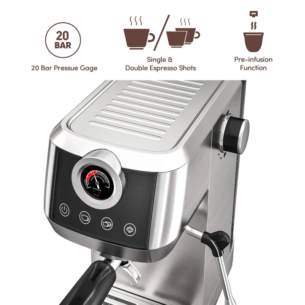Wirsh 20 Bar Espresso Machine | Home Barista Plus with Pressure Gauge & Steam Wand - Che Cose Belle