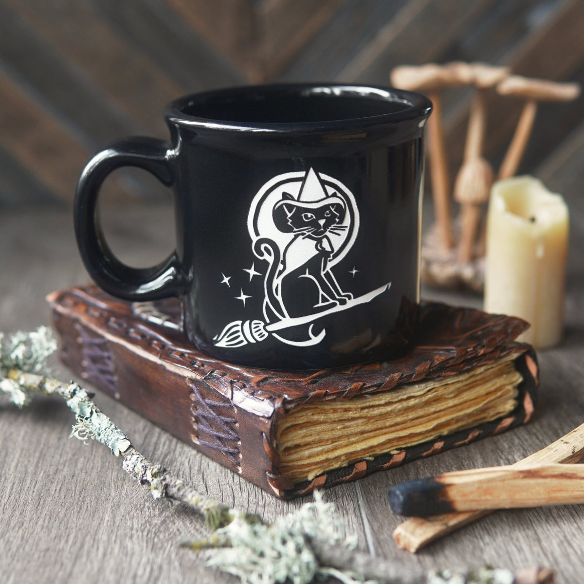 Witch Cat Halloween Camp Mug - made in USA ceramic - Che Cose Belle