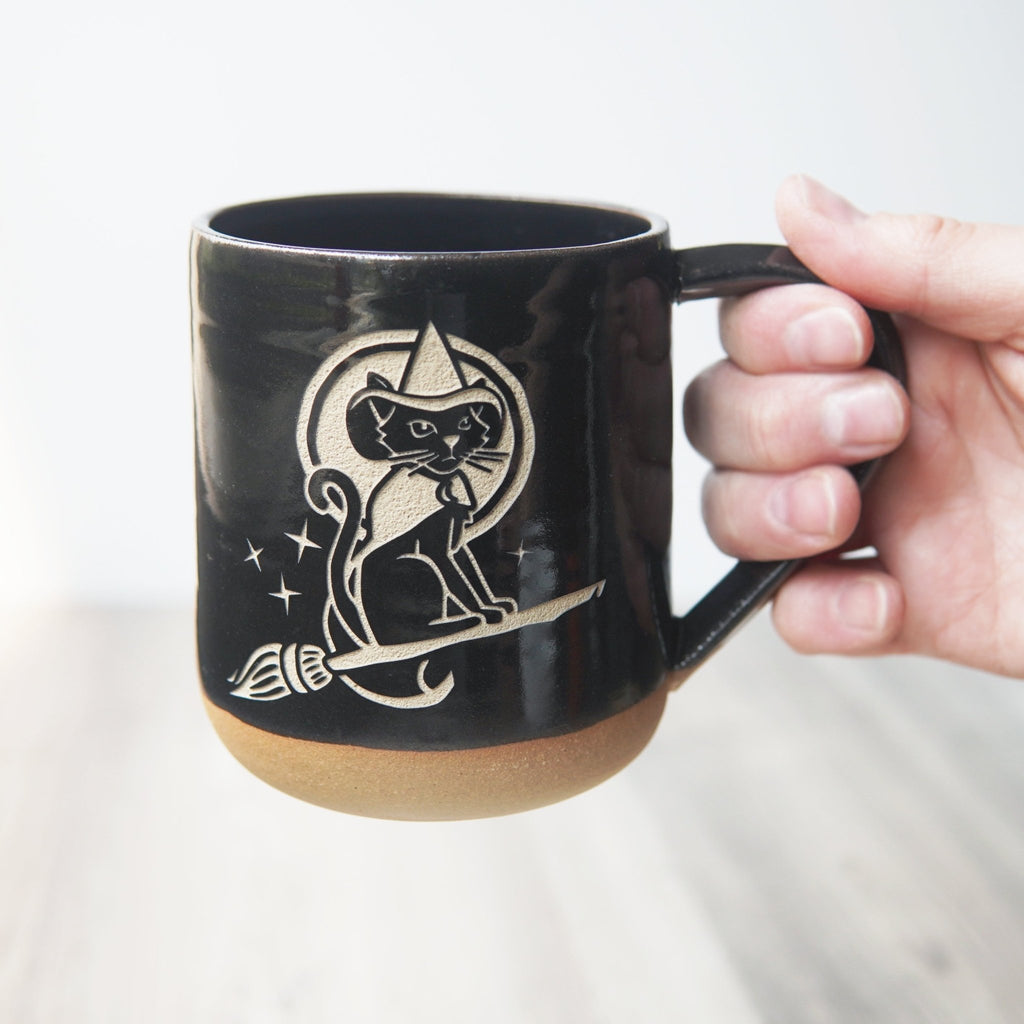 Witch Cat Halloween Mug, Farmhouse Style Handmade Pottery - Che Cose Belle