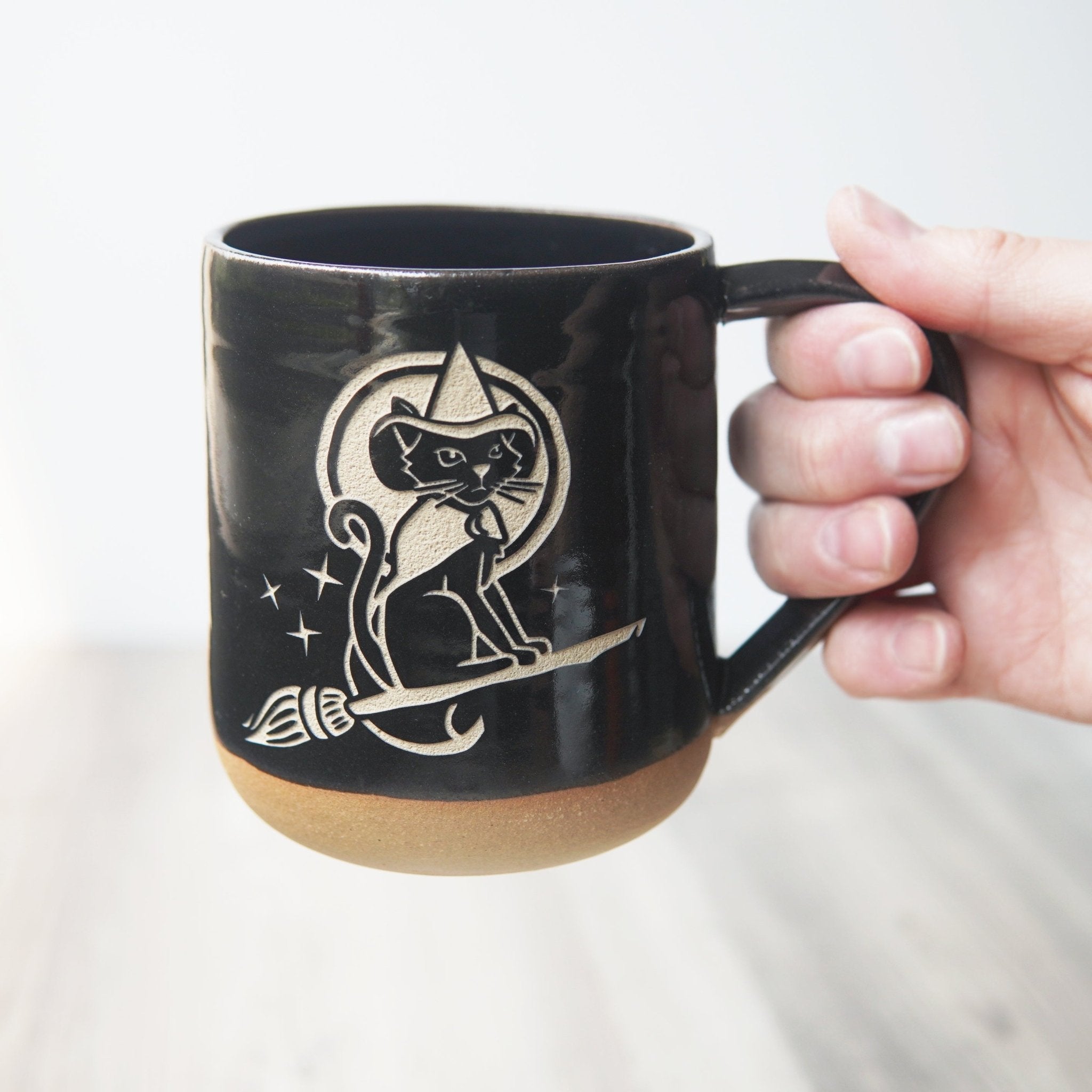 Witch Cat Halloween Mug, Farmhouse Style Handmade Pottery - Che Cose Belle