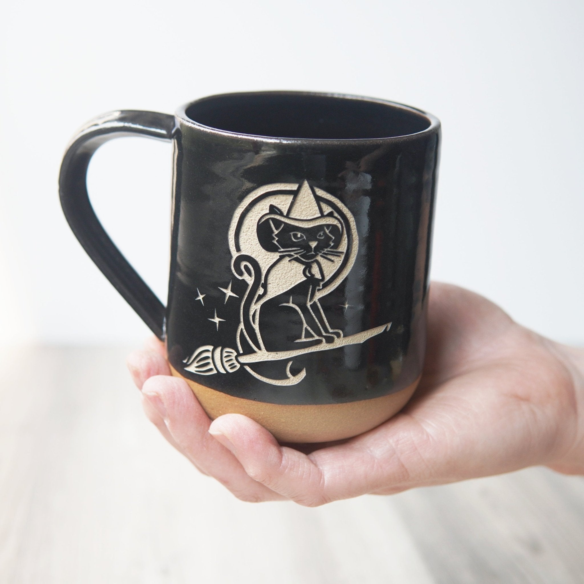 Witch Cat Halloween Mug, Farmhouse Style Handmade Pottery - Che Cose Belle