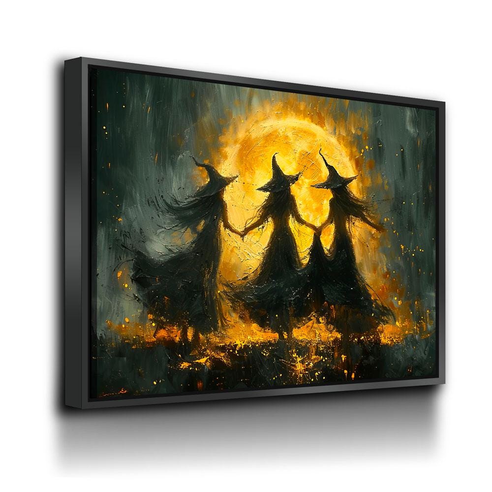 Witches Dancing Around The Fire Canvas Wall Art, Gothic Decor, Halloween Decor, Halloween Hanging, Witch Decor, Pagan Art Print, Hallows Eve - Che Cose Belle