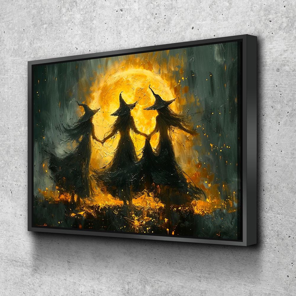 Witches Dancing Around The Fire Canvas Wall Art, Gothic Decor, Halloween Decor, Halloween Hanging, Witch Decor, Pagan Art Print, Hallows Eve - Che Cose Belle