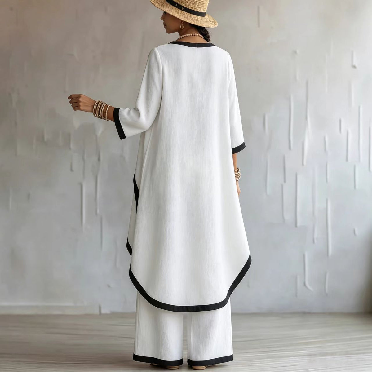 Women's Asymmetric Linen Tunic & Wide-Leg Pants Set - Che Cose Belle