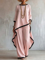 Women's Asymmetric Linen Tunic & Wide-Leg Pants Set - Che Cose Belle