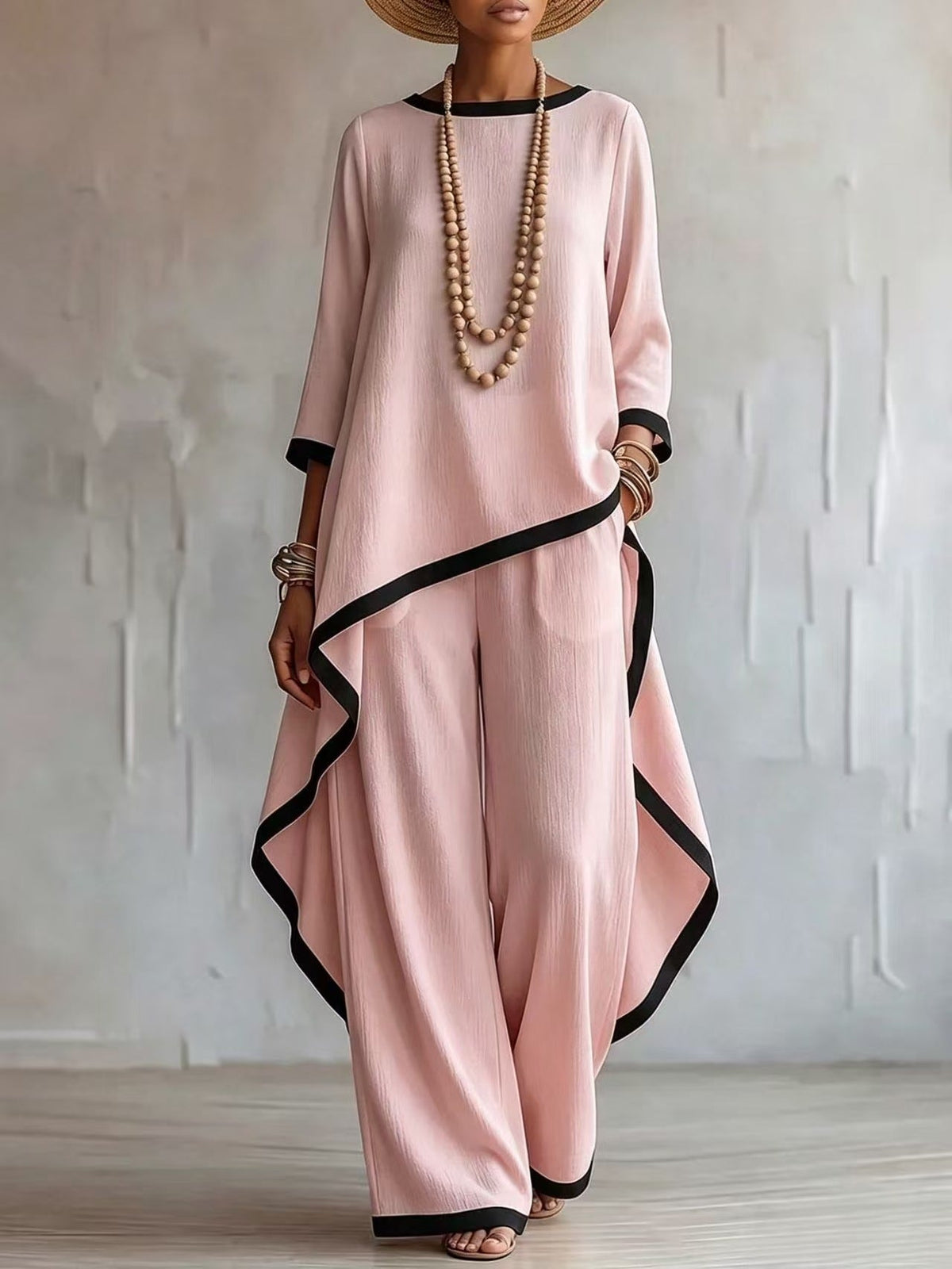 Women's Asymmetric Linen Tunic & Wide-Leg Pants Set - Che Cose Belle