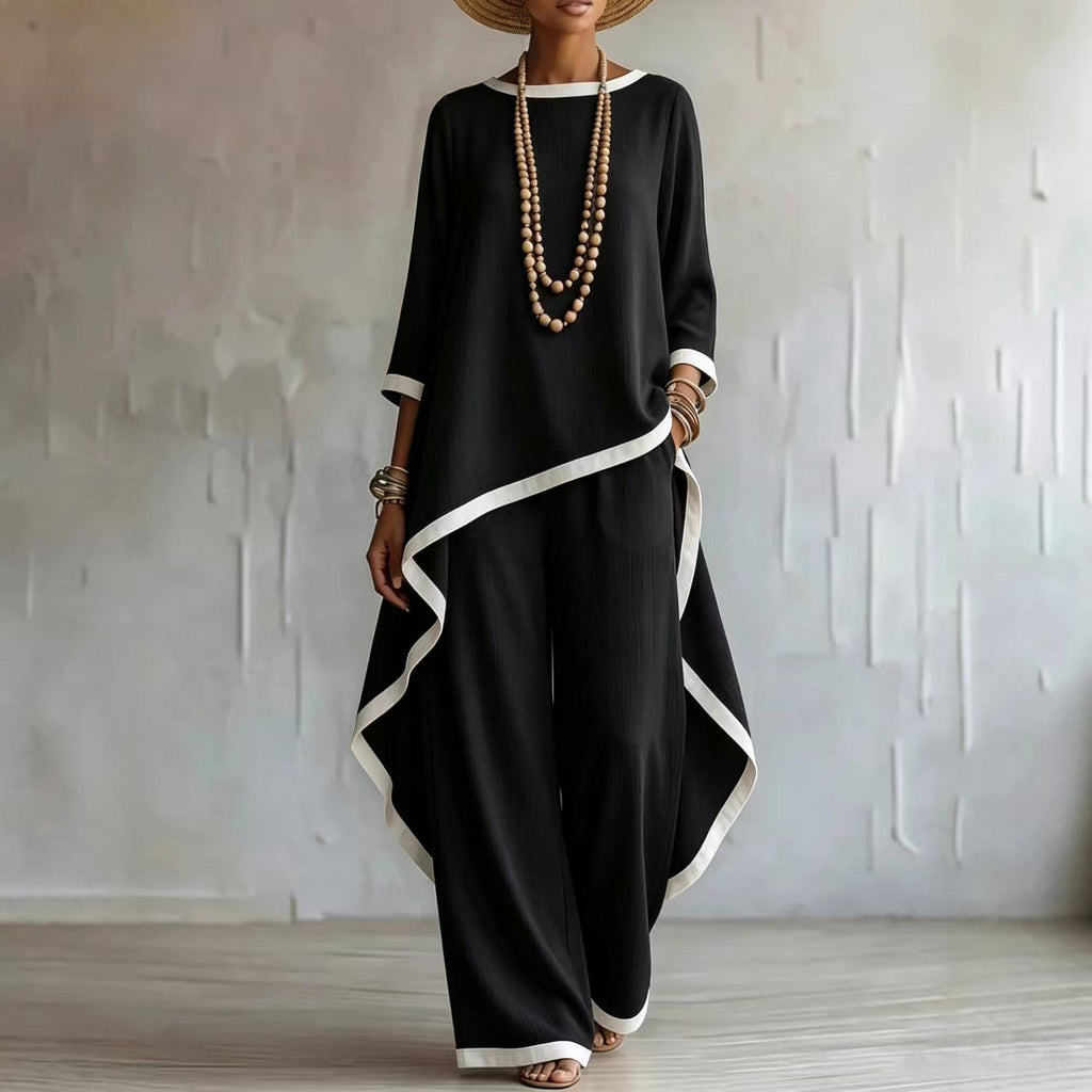 Women's Asymmetric Linen Tunic & Wide-Leg Pants Set - Che Cose Belle
