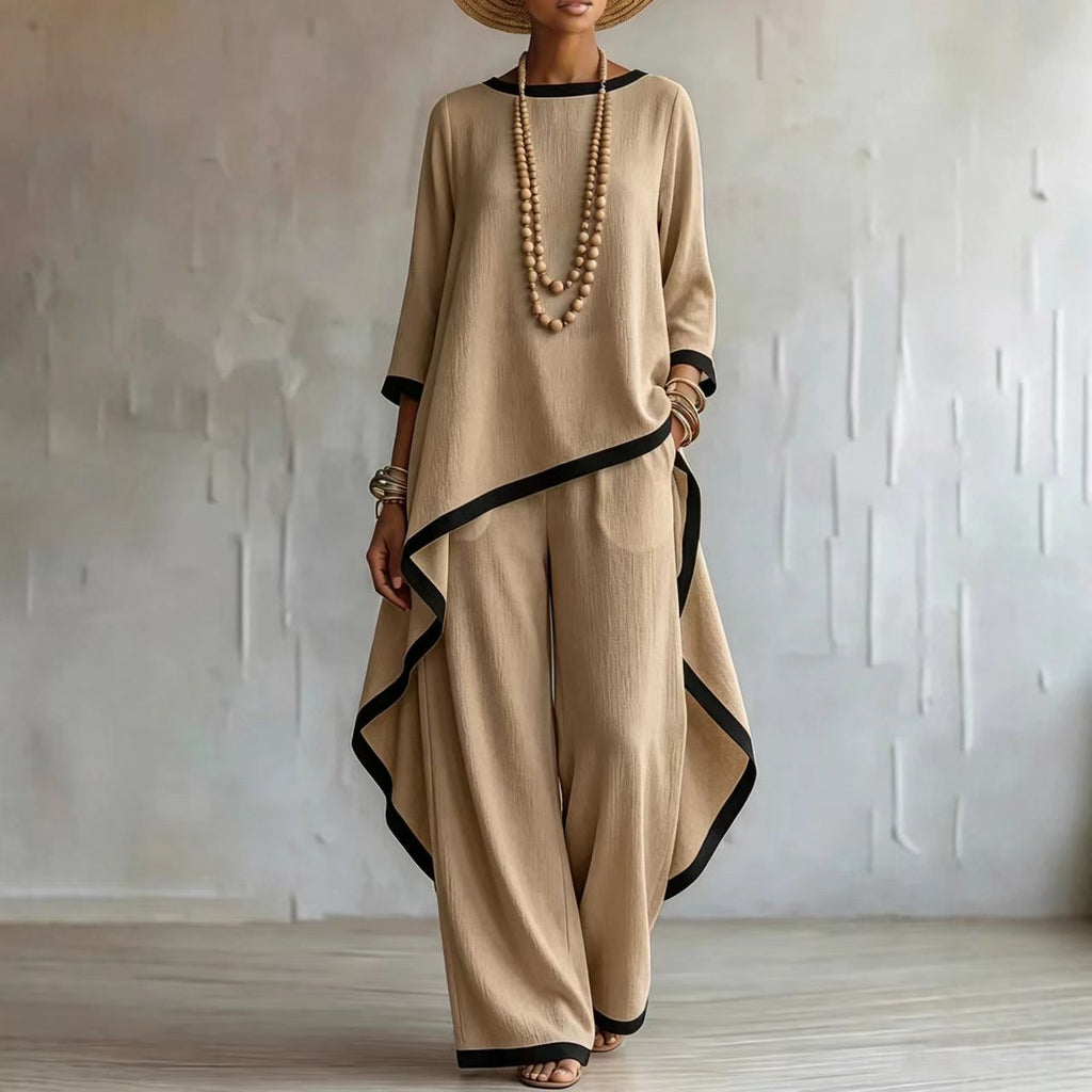 Women's Asymmetric Linen Tunic & Wide-Leg Pants Set - Che Cose Belle