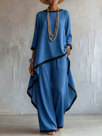 Women's Asymmetric Linen Tunic & Wide-Leg Pants Set - Che Cose Belle