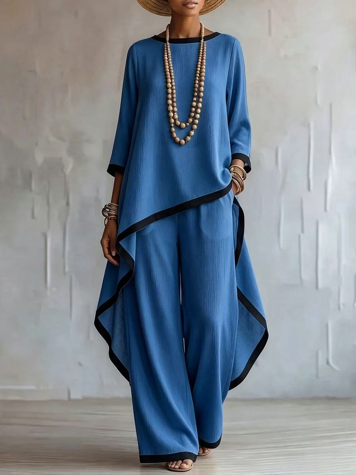 Women's Asymmetric Linen Tunic & Wide-Leg Pants Set - Che Cose Belle