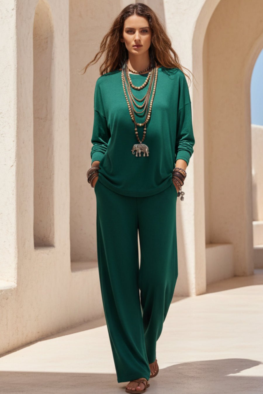 Women's Batwing-Sleeve Oversized Top & Wide-Leg Pants Set - Che Cose Belle
