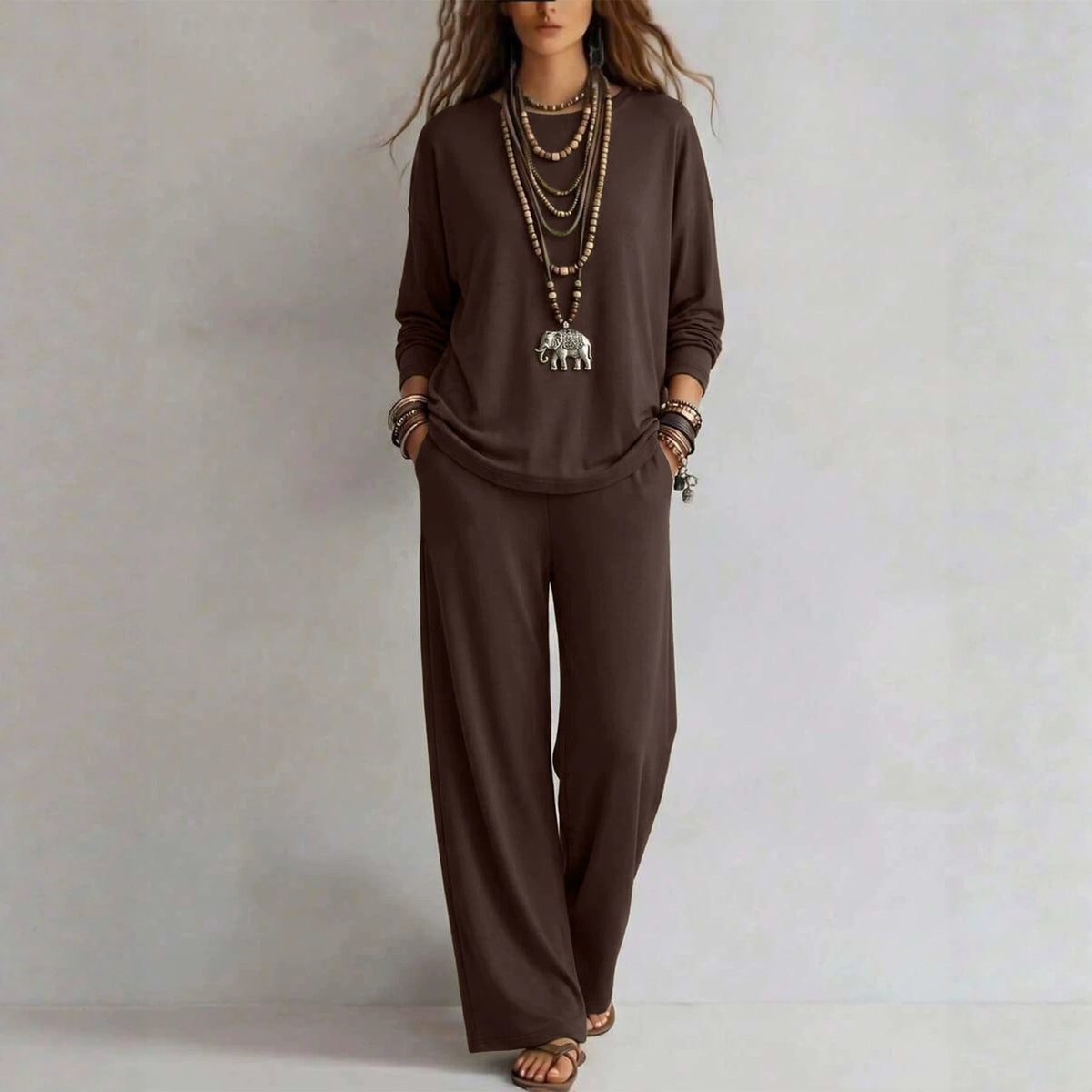 Women's Batwing-Sleeve Oversized Top & Wide-Leg Pants Set - Che Cose Belle