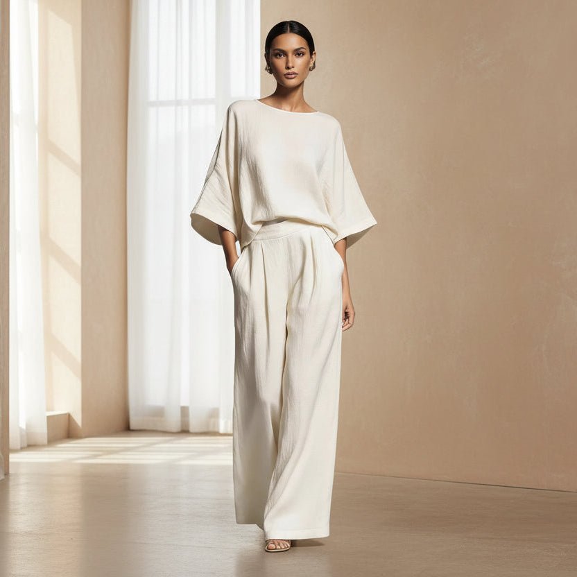 Women's Batwing-Sleeve Top & Wide-Leg Pleated Trousers Two-Piece Set - Che Cose Belle