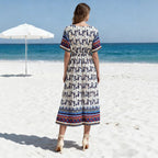 Women's Bohemian Printed Dress Short Sleeve Beach Vacation Maxi Dress Vintage - Che Cose Belle