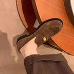 Women's British - Style Gold Coin Loafers | Block Heel Leather Slip - Ons - Che Cose Belle