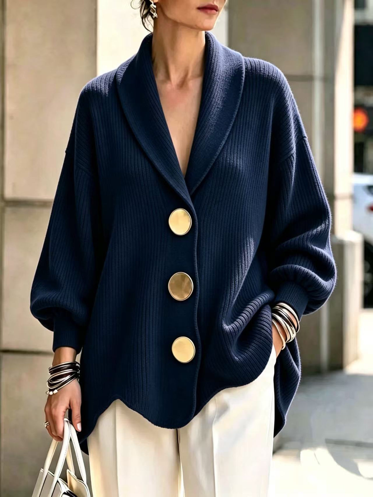 Women's Corduroy Long-Sleeve Top with Metal Buttons - Che Cose Belle
