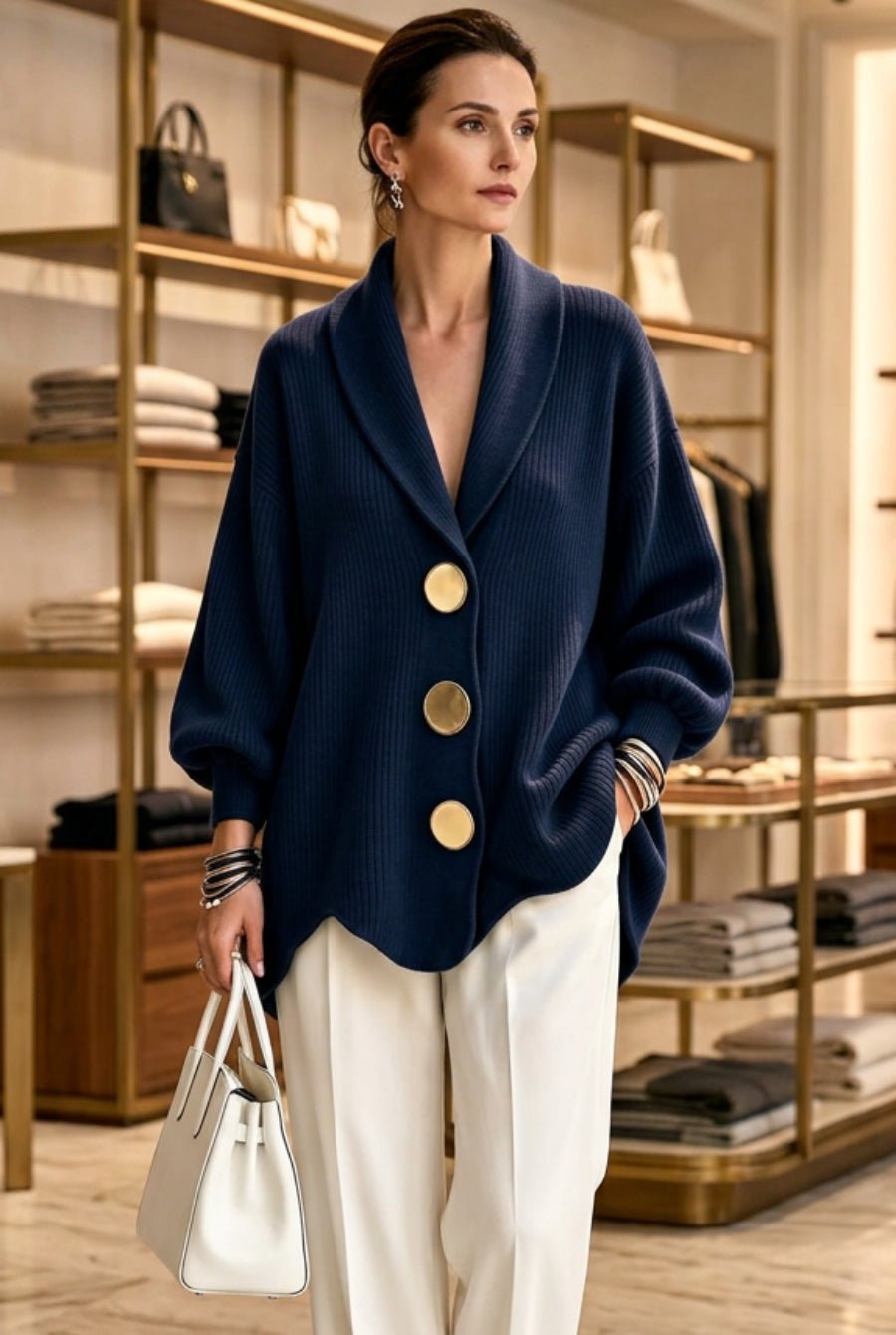 Women's Corduroy Long-Sleeve Top with Metal Buttons - Che Cose Belle
