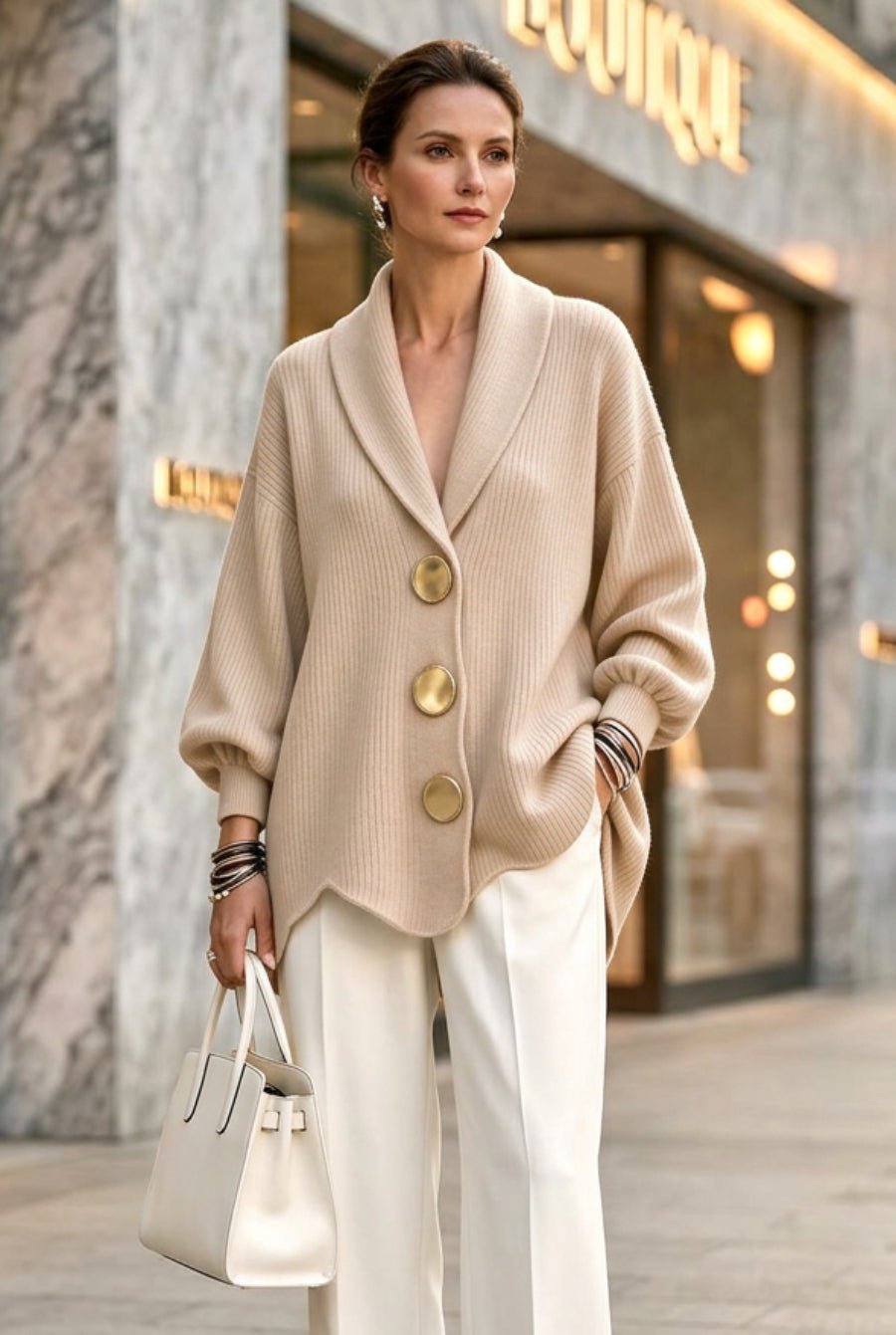 Women's Corduroy Long-Sleeve Top with Metal Buttons - Che Cose Belle