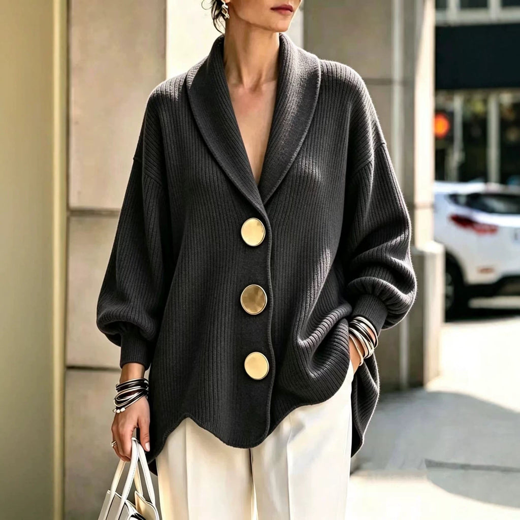 Women's Corduroy Long-Sleeve Top with Metal Buttons - Che Cose Belle