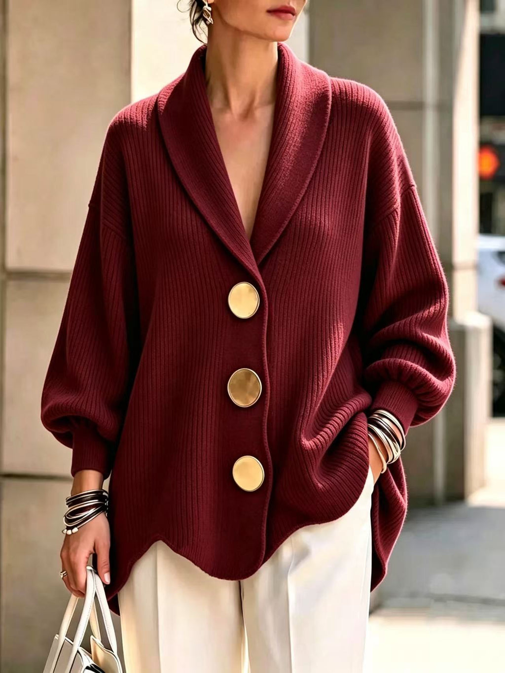 Women's Corduroy Long-Sleeve Top with Metal Buttons - Che Cose Belle