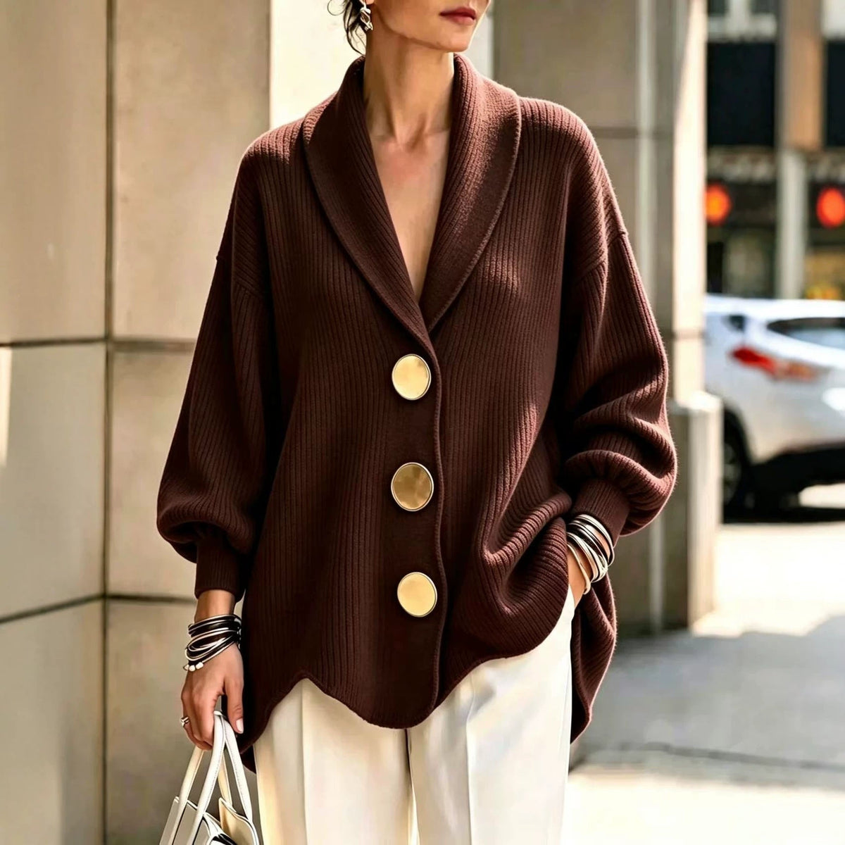Women's Corduroy Long-Sleeve Top with Metal Buttons - Che Cose Belle