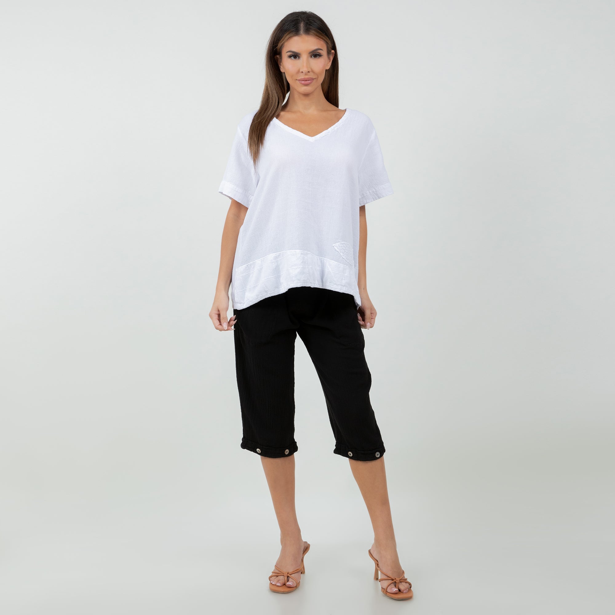 Women's Cotton Gauze Nydia Capri With Pockets - Che Cose Belle