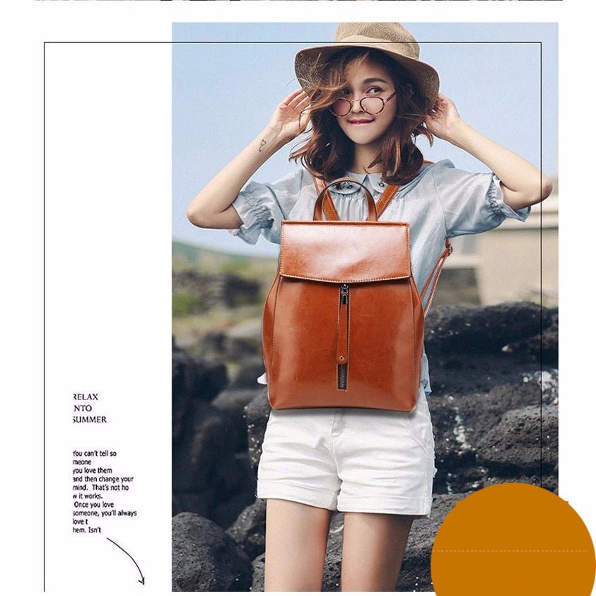 Women's Fashion Genuine Leather Retro Oil Wax Backpacks - Che Cose Belle