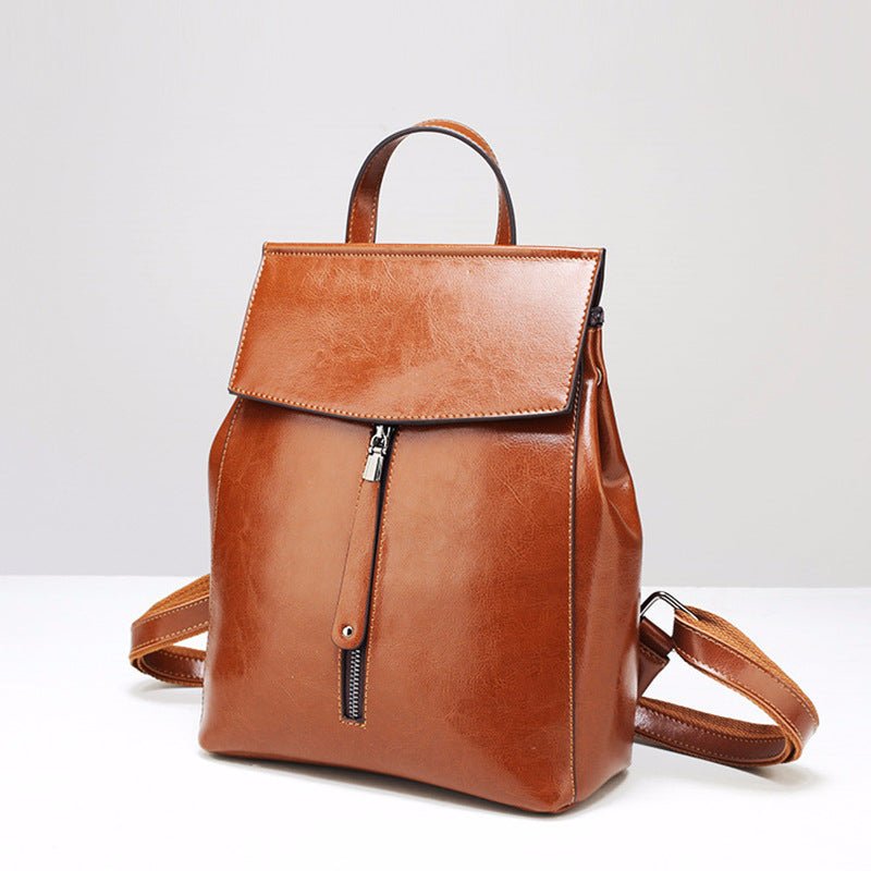 Women's Fashion Genuine Leather Retro Oil Wax Backpacks - Che Cose Belle