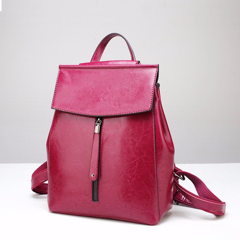 Women's Fashion Genuine Leather Retro Oil Wax Backpacks - Che Cose Belle