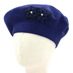 Women's Floral Applique Accent Winter Beret Hat - Che Cose Belle