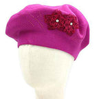 Women's Floral Applique Accent Winter Beret Hat - Che Cose Belle