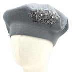 Women's Floral Applique Accent Winter Beret Hat - Che Cose Belle