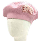 Women's Floral Applique Accent Winter Beret Hat - Che Cose Belle