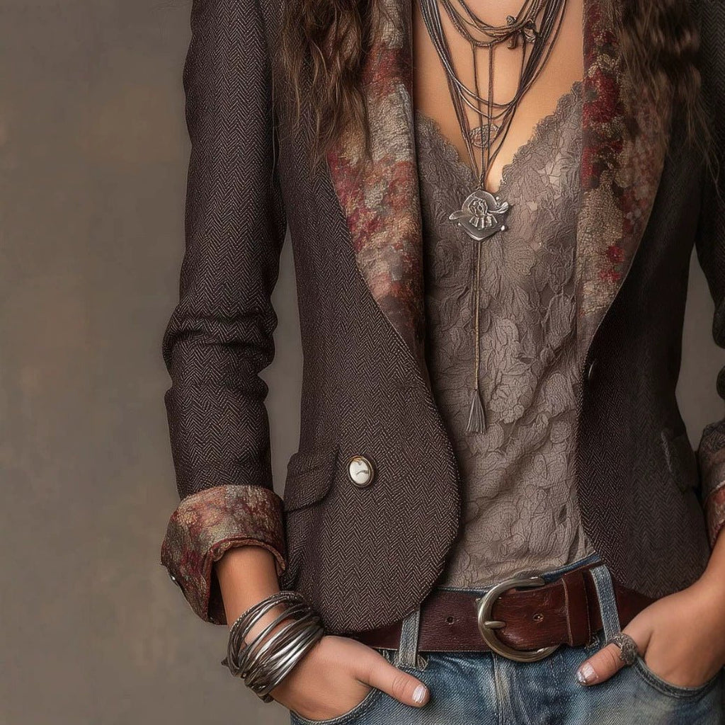 Women's Floral-Print Notched-Collar Blazer with Turn-Up Cuffs - Che Cose Belle