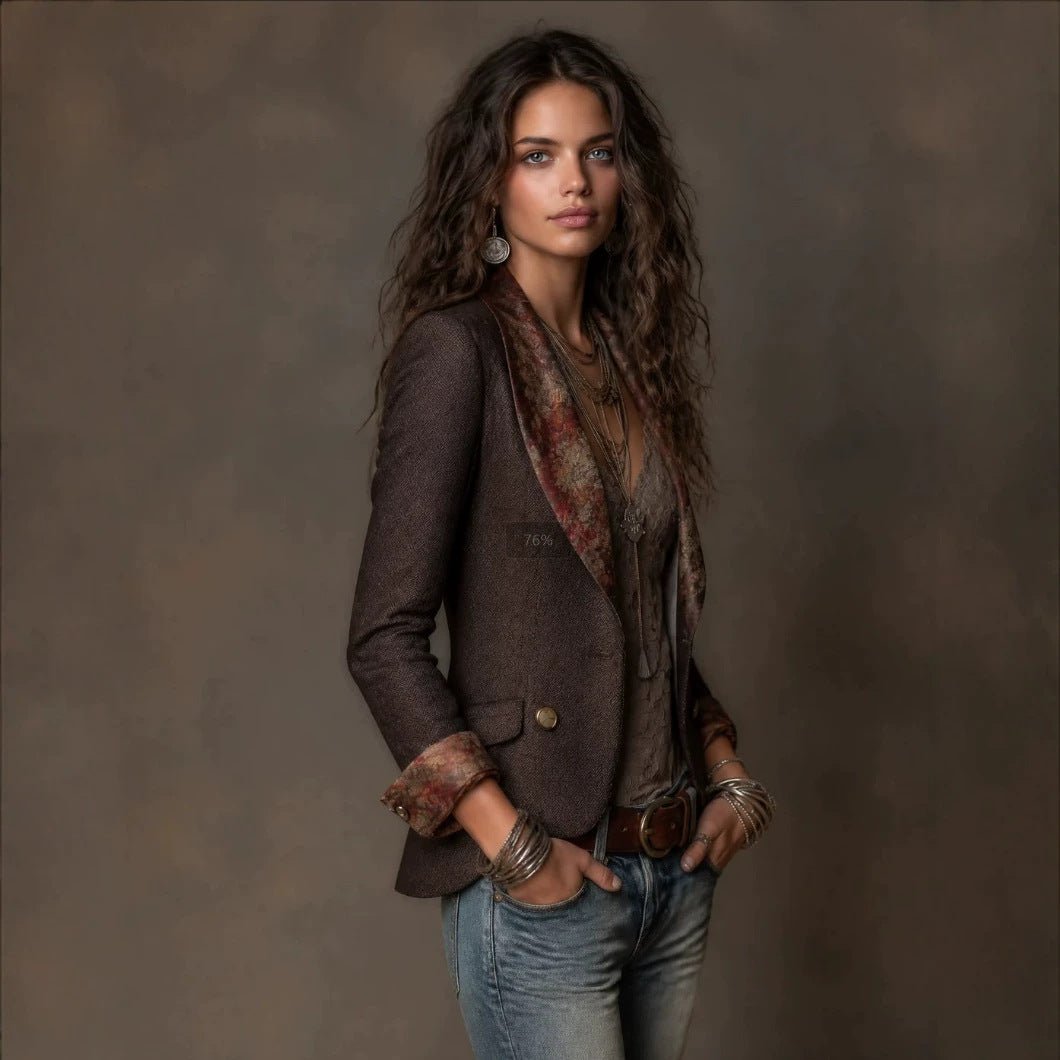 Women's Floral-Print Notched-Collar Blazer with Turn-Up Cuffs - Che Cose Belle