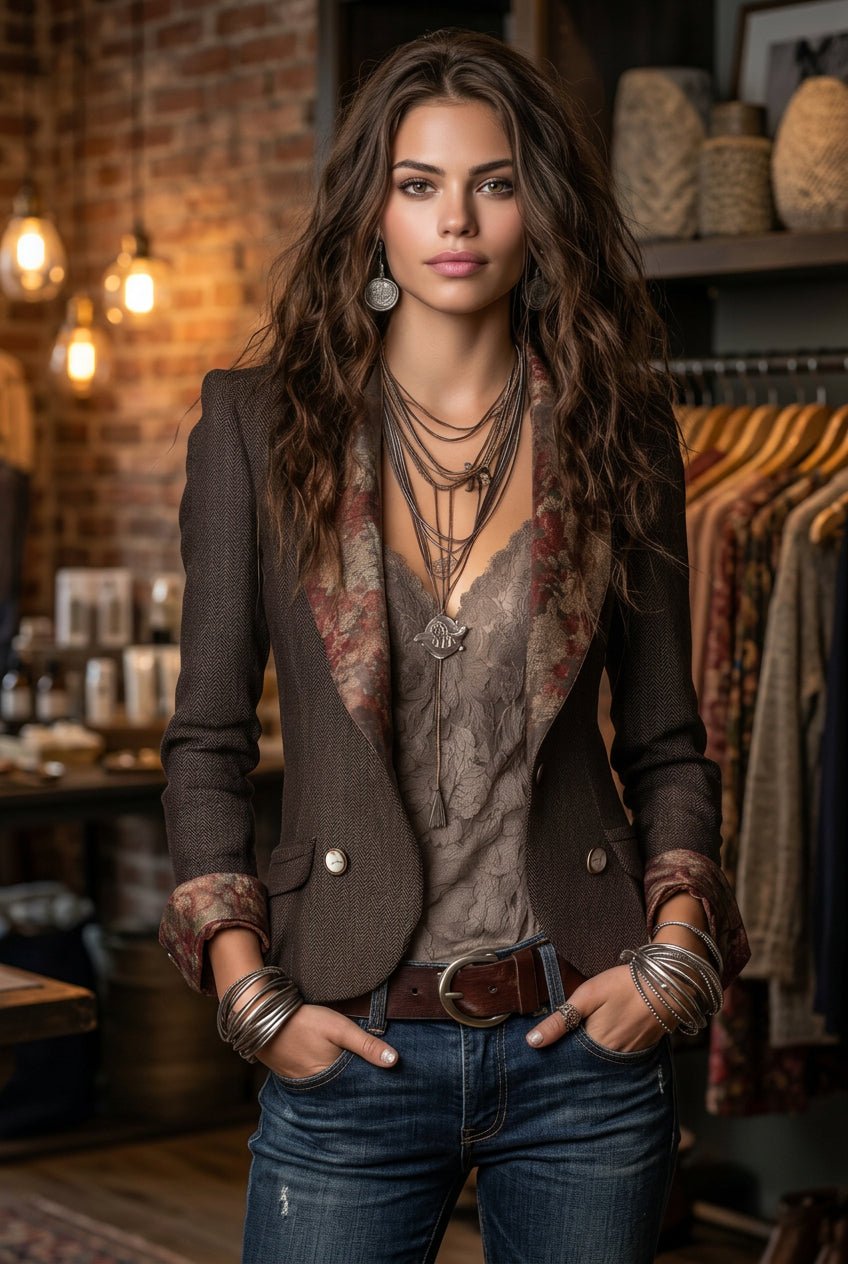 Women's Floral-Print Notched-Collar Blazer with Turn-Up Cuffs - Che Cose Belle