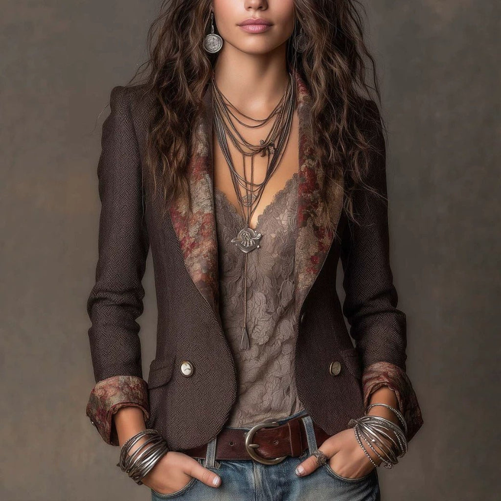 Women's Floral-Print Notched-Collar Blazer with Turn-Up Cuffs - Che Cose Belle