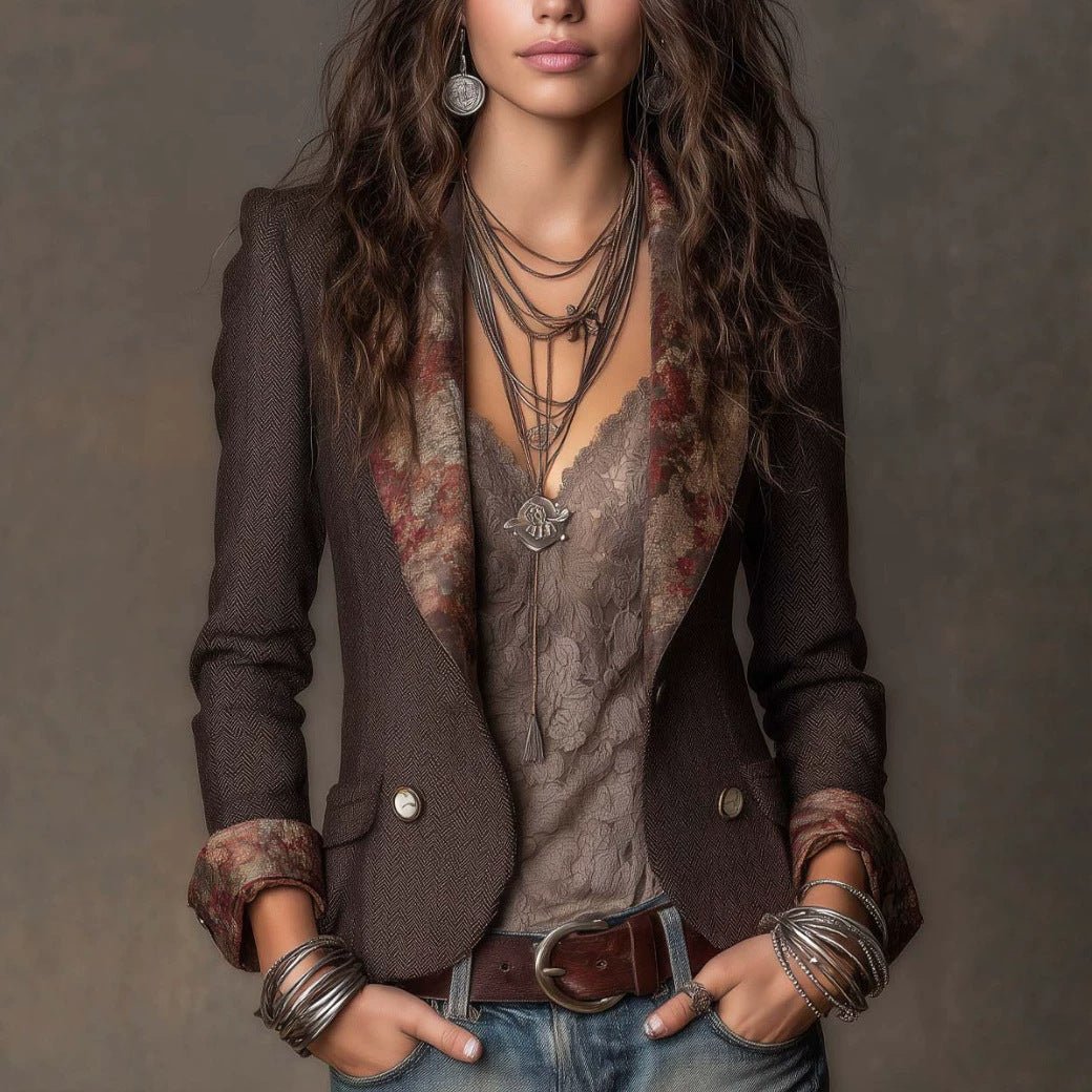 Women's Floral-Print Notched-Collar Blazer with Turn-Up Cuffs - Che Cose Belle