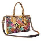 Womens Genuine Leather Casual Handbag With Hand-stitched Plum Blossom Patchwork - Che Cose Belle