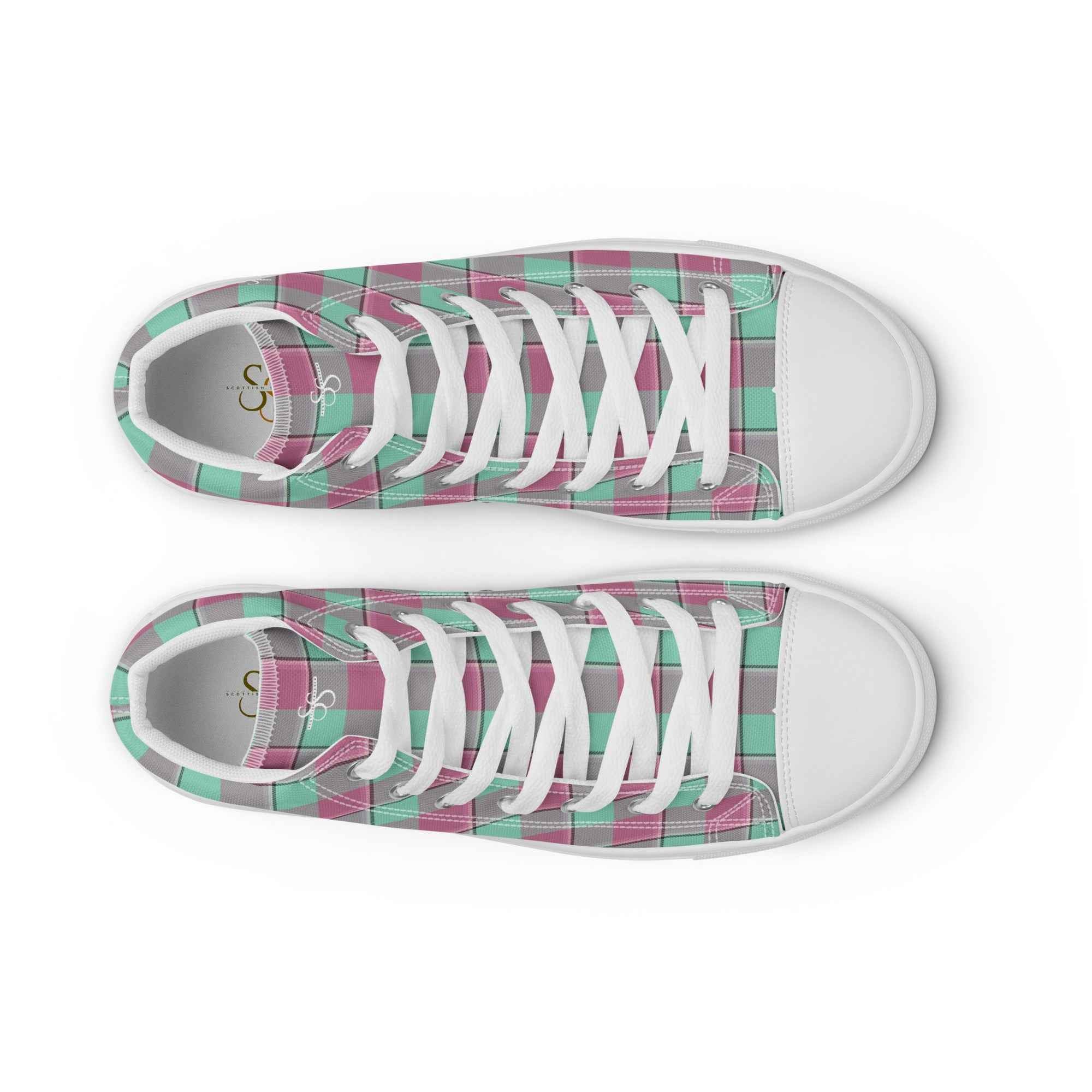 Women’s High Top Canvas Shoes Vista Blue and Turkish Rose Plaid