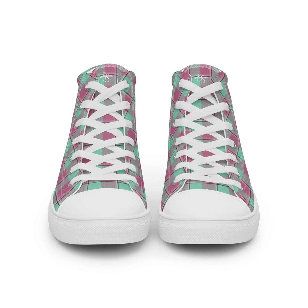 Women’s High Top Canvas Shoes Vista Blue and Turkish Rose Plaid