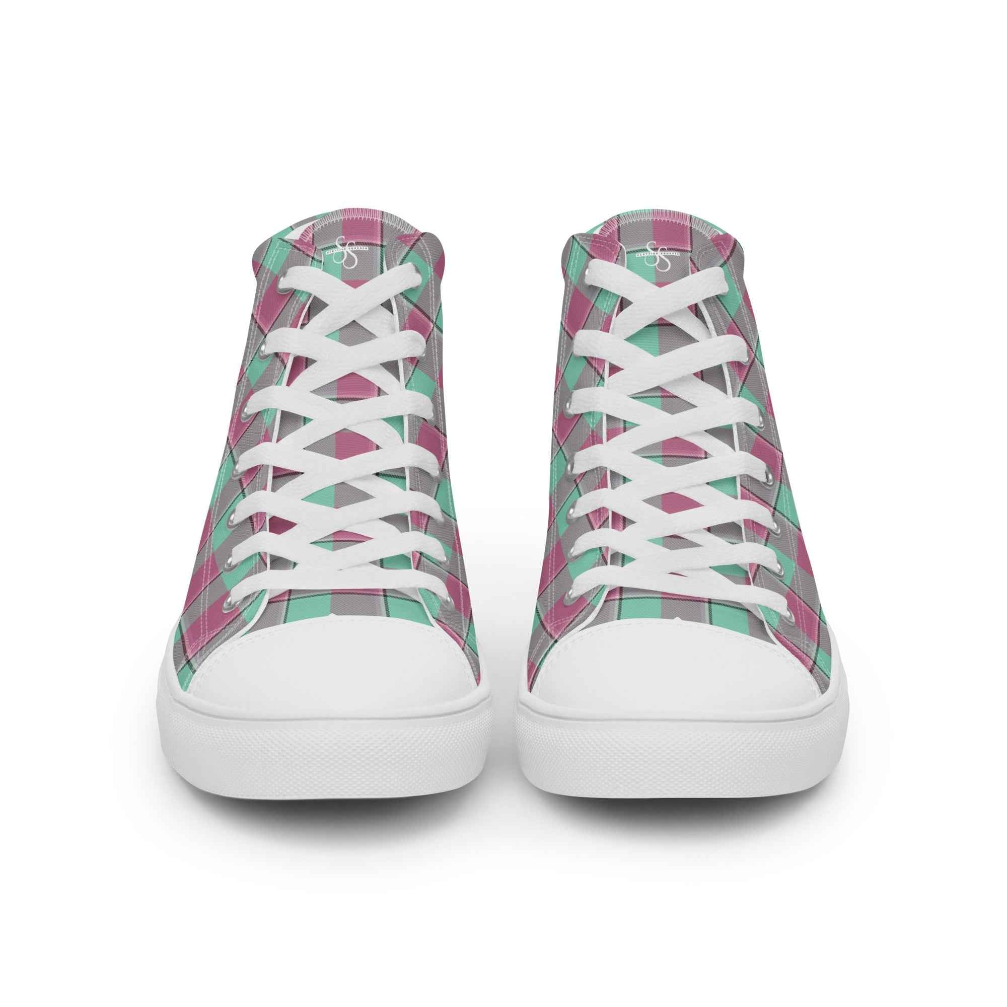 Women’s High Top Canvas Shoes Vista Blue and Turkish Rose Plaid